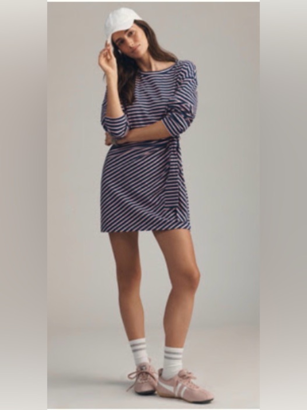NWT Daily Practice Striped long sleeve wrap Mini Dress Navy Pink M Anthropology